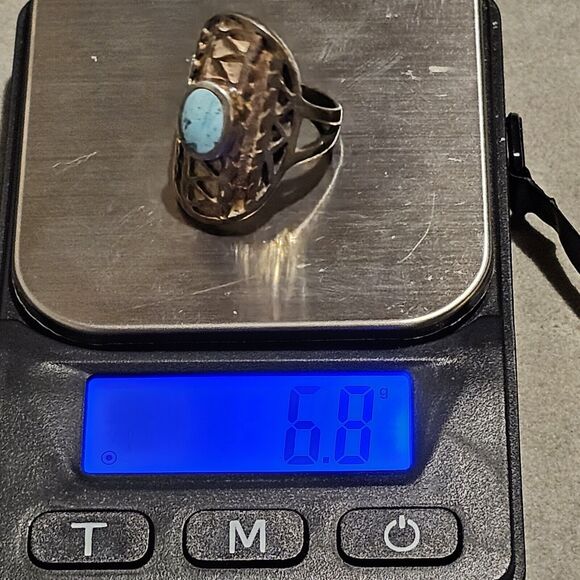 Old Pawn Turquoise c.1950s Navajo Sterling Silver Ring Size 5.5, 6.8 grams - Picture 7 of 13